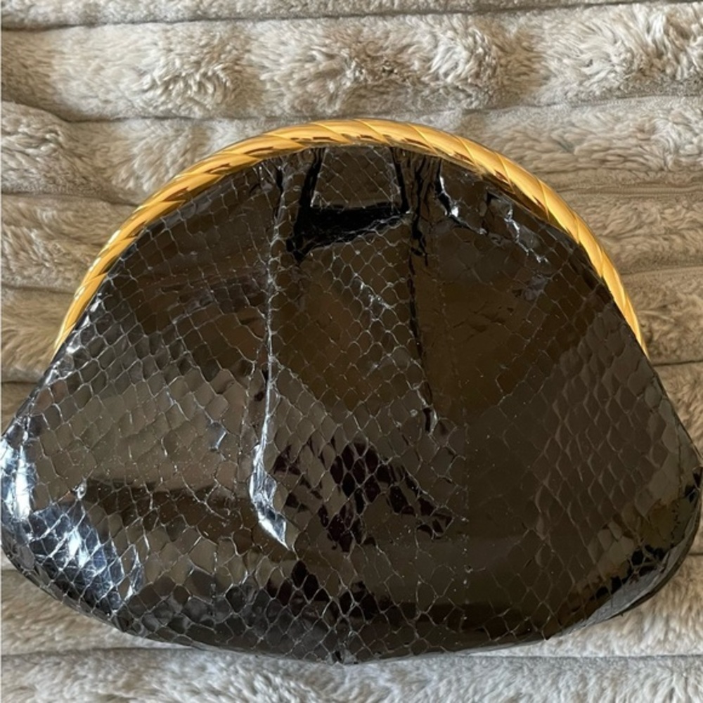 Vintage Genuine Black Snakeskin Bag. Clutch w Convertible Strap. Susan Gail!